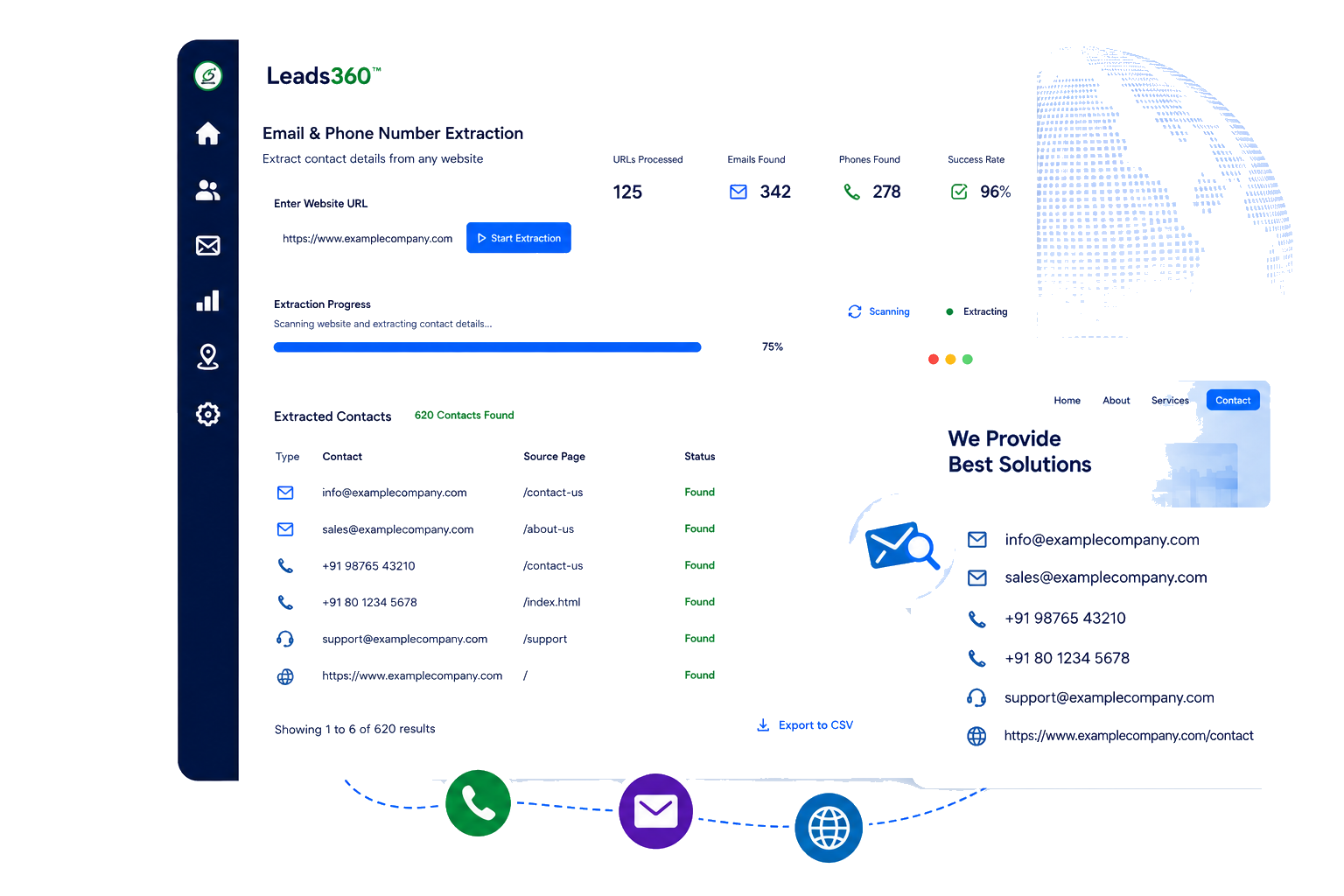 Email and Phone Number Extraction Interface Showcase