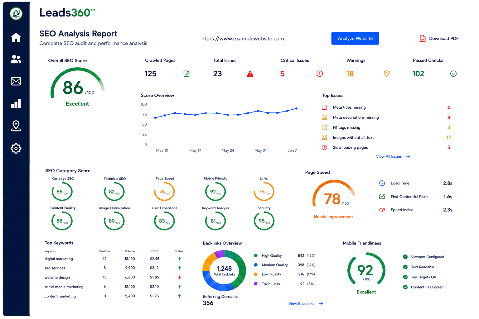 SEO Analysis Reports Interface Showcase